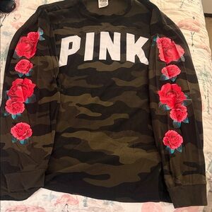 PINK Victoria's Secret Camouflage Long Sleeve Tee with Red Floral